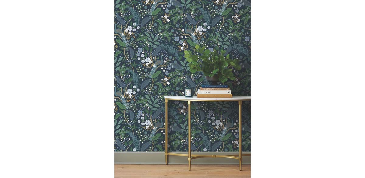 Rifle Paper Co Peacock Garden Navy Peel and Stick Wallpaper