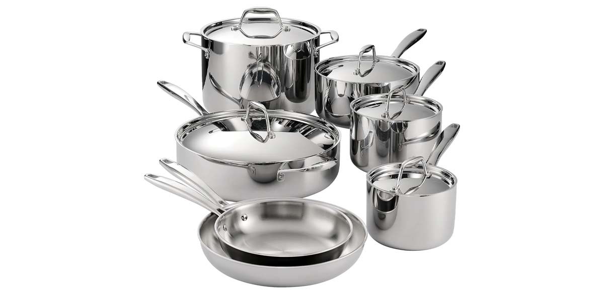 Tramontina Tri-Ply Clad Stainless Steel 12-Piece Cookware Set with Lids