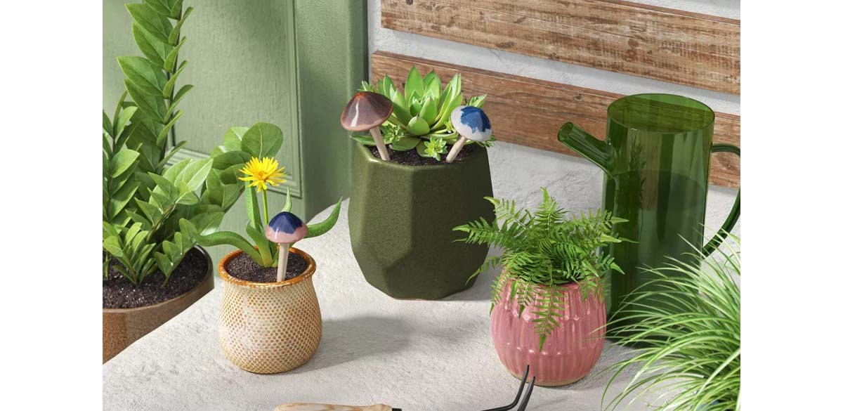 Traditional 3pk Ceramic Mushroom Pot Stake