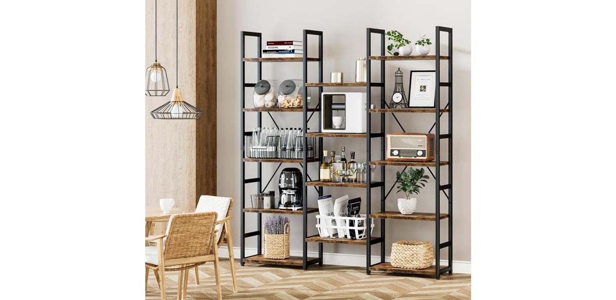 NUMENN Triple Column 5 Tier Bookshelf