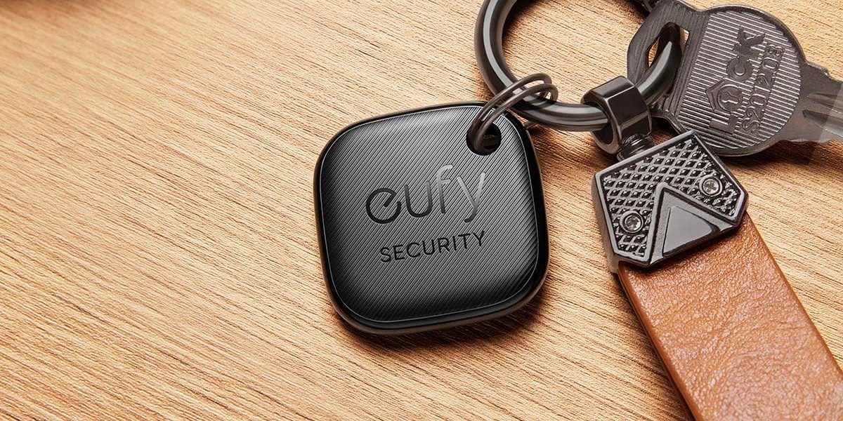 Eufy Security SmartTrack Link on keychain on table