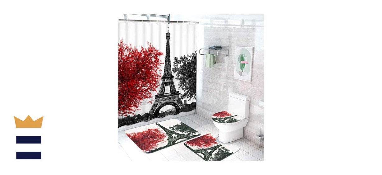 Pknoclan Four-Piece Paris Shower Curtain Set