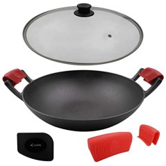 Crucible Cookware 14" Cast Iron Wok Set (Pre-Seasoned)