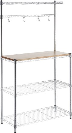 Amazon Basics Kitchen Storage Baker's Rack with Wood Table