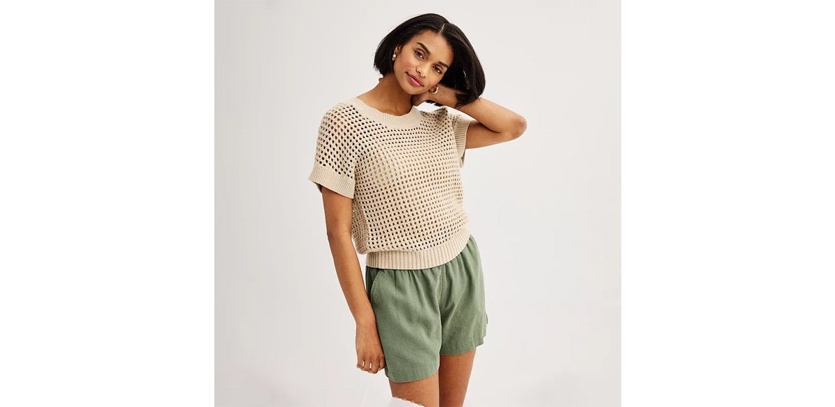 Kohl’s Women's Sonoma Goods For Life Short Sleeve Open Stitch Dolman Sweater