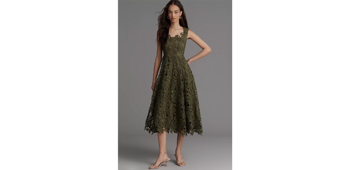 Mag Duggal Lace Cutwork Midi Dress