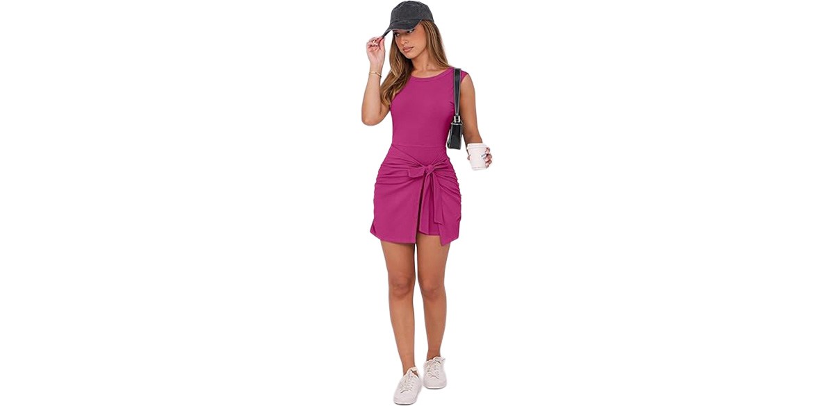 Caracilia Women Summer Sleeveless Bodycon Tie Cinched Waist Mini Dress