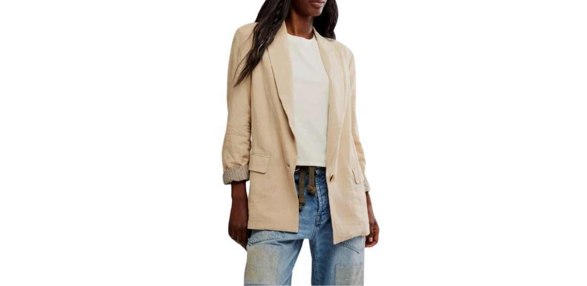 Free People Prep School Linen Blend Blazer