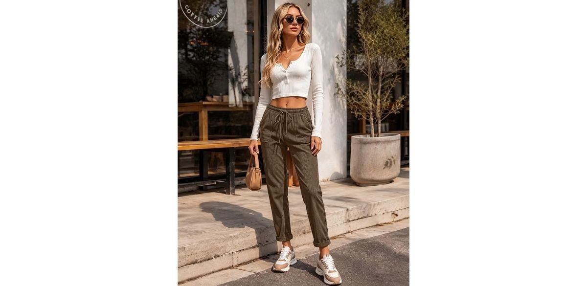 KISSMODA Womens Corduroy Tapered Pants
