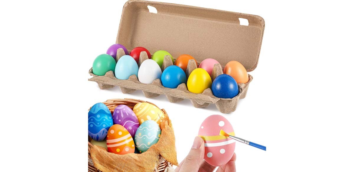 MiniInflat 12 Pcs Easter Wooden Eggs for Crafts