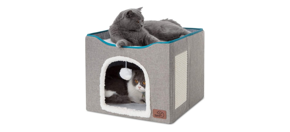 Bedsure Large Cat Cave for Pet Cat House with Fluffy Ball Hanging and Scratch Pad