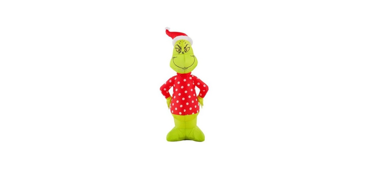 Dr. Seuss 4-Foot Pre-Lit LED Grinch with Polka Dot Sweater and Santa Hat Christmas Inflatable