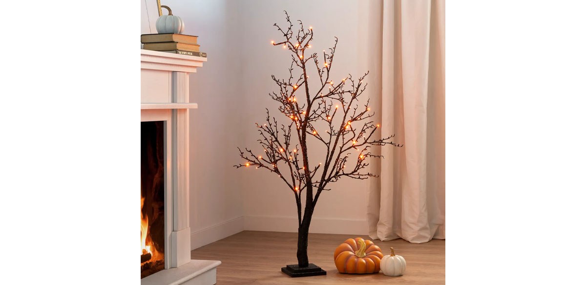 Lit Halloween Glitter Twig Trees