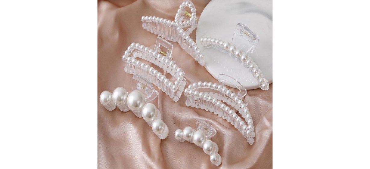 6 Pack Large Pearl Claw Clips