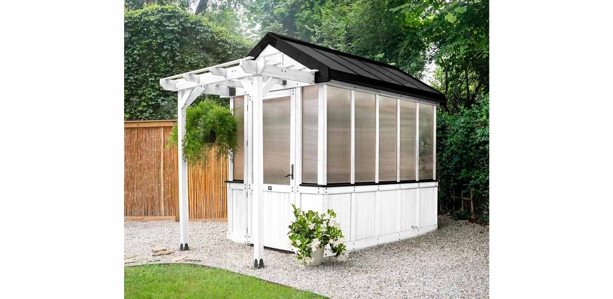 Backyard Discovery Bellerose 9 x 6 White Cedar Wood and Polycarbonate Walk-in Greenhouse Kit