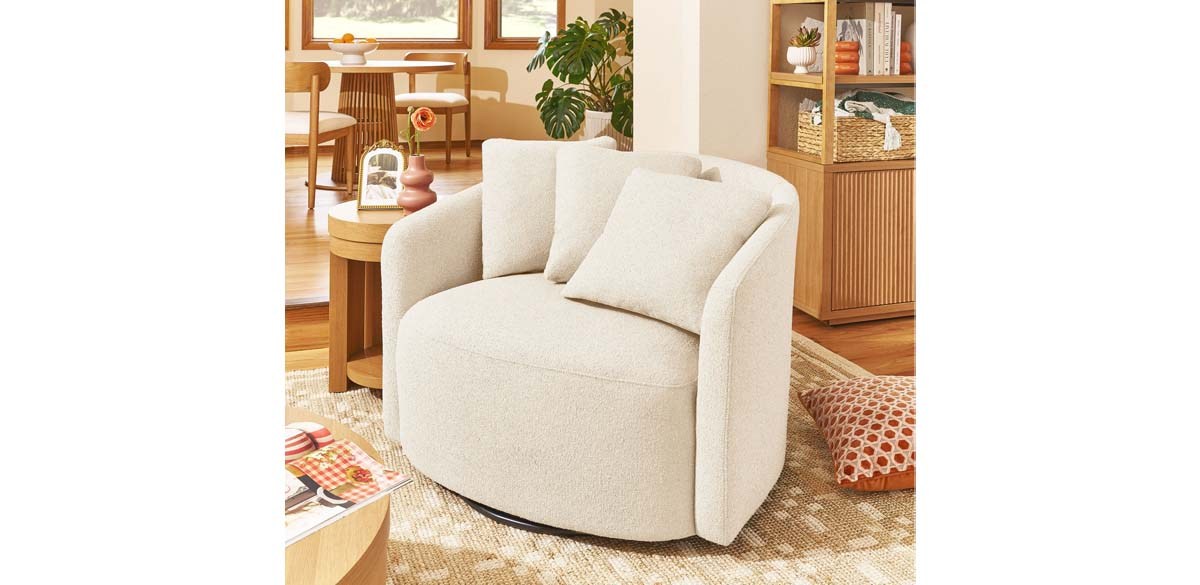 Beautiful Drew Accent Chair by Drew Barrymore, Cream Boucle