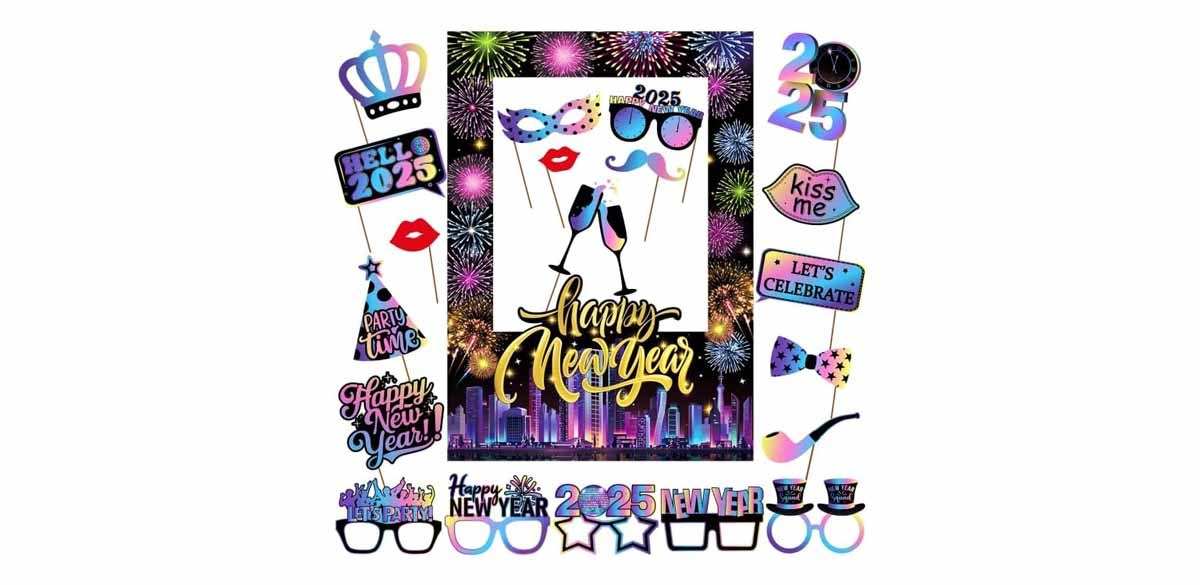 GREHUMOR 2025 Happy New Year's Eve Party Photo Booth Props