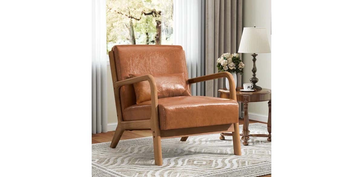 George Oliver 25.78in Wide Mid Century Faux Leather Accent Chair