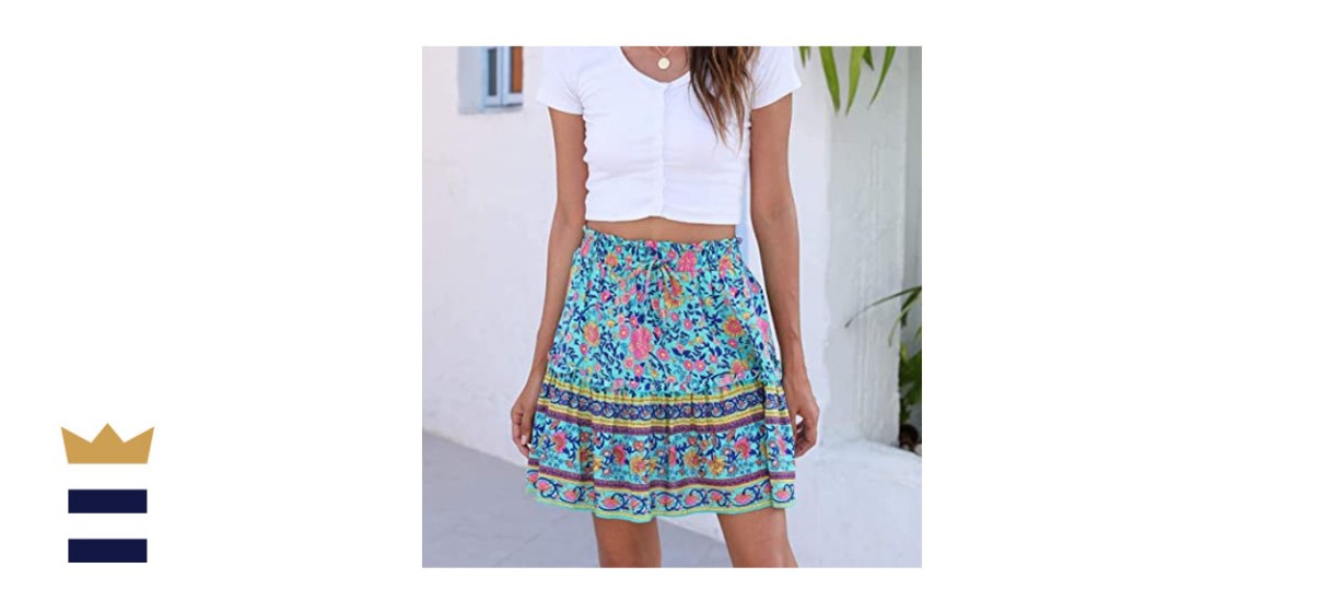 Alelly Women's Summer Cute High Waist Ruffle Skirt Floral Print Swing Beach Mini Skirt