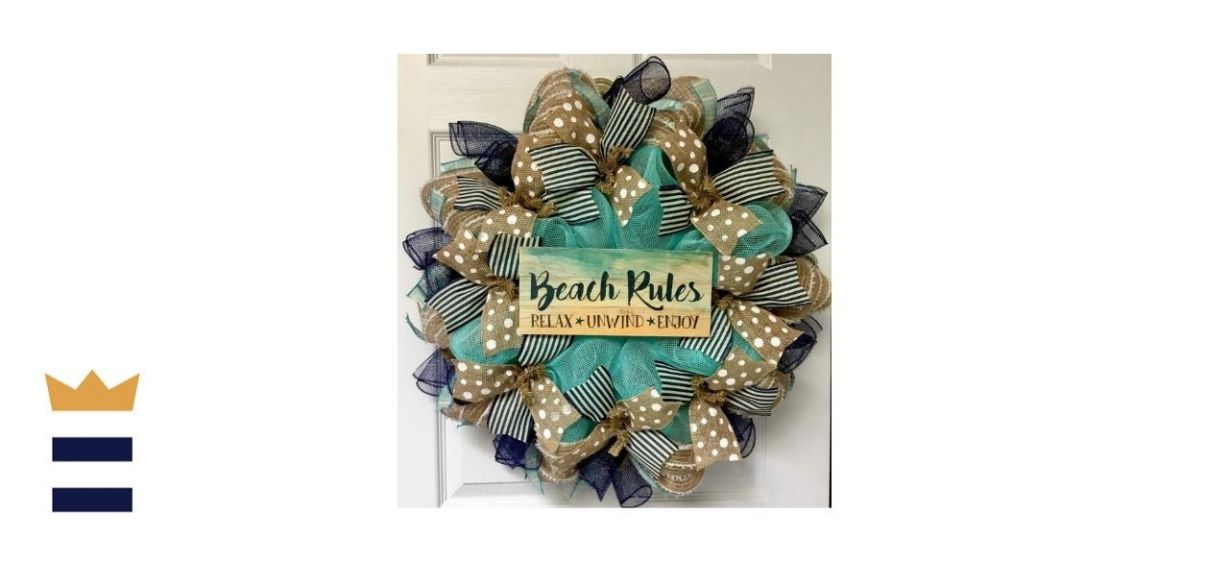 Beach Rules Mesh Coastal Wreath