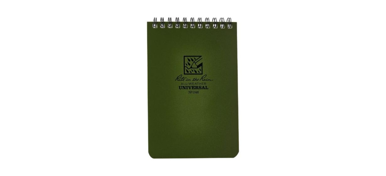 Rite in the Rain Weatherproof Top Spiral Notebook in green, on white background