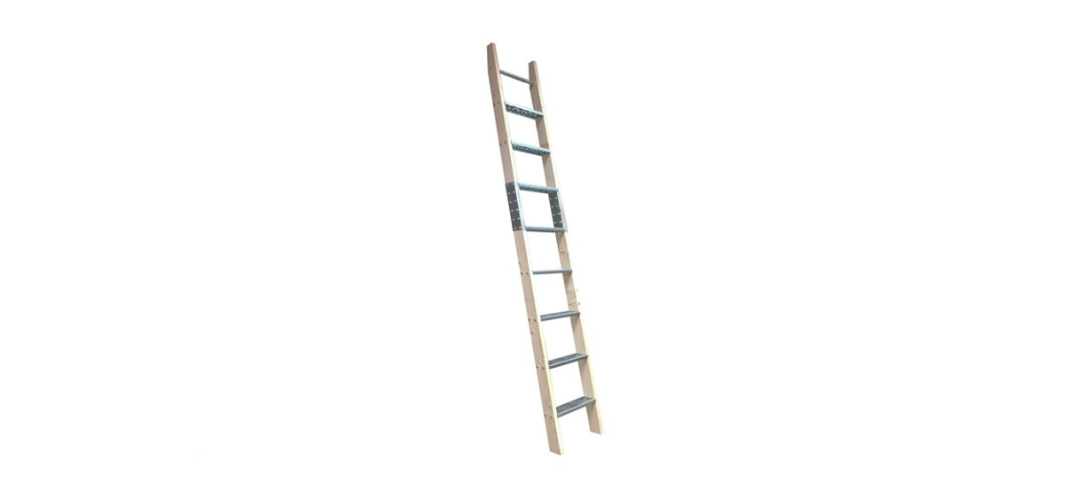 DIYHD Knotty Pine Wood Sliding Library Ladder 
