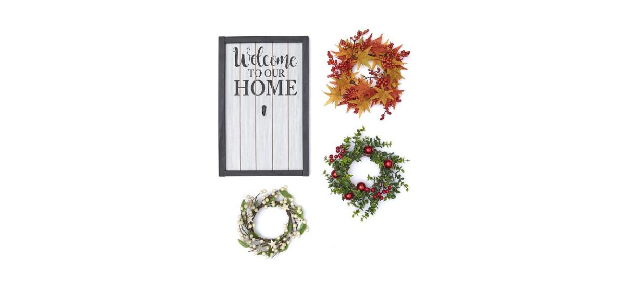 The Lakeside Collection Home Sign and Wreath Set for Fall and Holidays