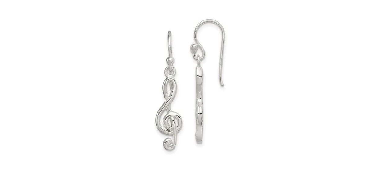 Ice Carats Sterling Silver Music Treble Clef Earrings on white background