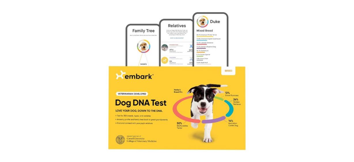 Embark Breed Identification Kit with associated smartphone app shown