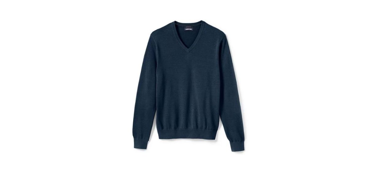 Best Mens Lands End Classic Fit Fine-Gauge Supima Cotton V-Neck Sweater