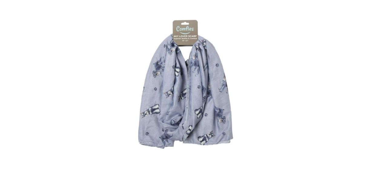 Petasaurus Fashionable Schnauzer Lover Scarf in gray with images of schnauzers on it