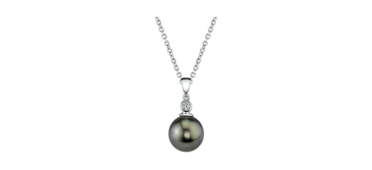 Best The Pearl Source Round Black Tahitian Pearl and Diamond Necklace