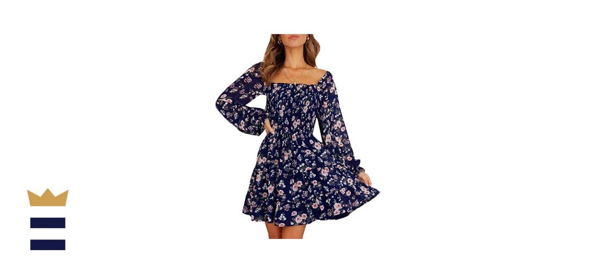 Deerose Puff Sleeve Chiffon Floral Swing Mini Dress