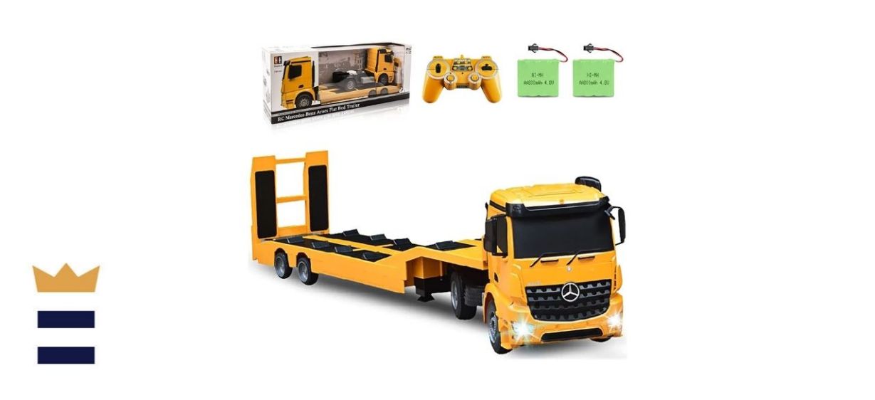 DOUBLE E Mercedes-Benz Licensed Excavator Flatbed Semi-Truck Toy