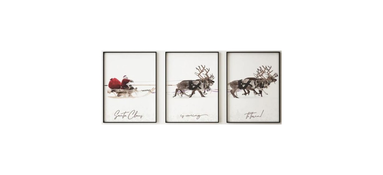 EvergreenPosters Gallery Set of 3 Christmas Santa Claus with a sleigh Prints