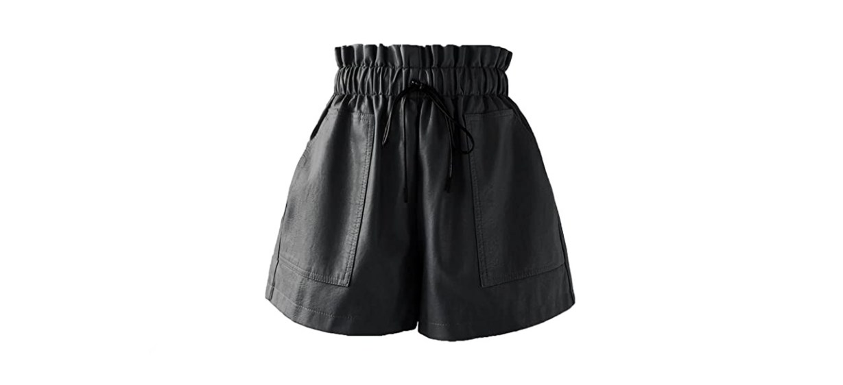 Favastee High Waist Faux Leather Shorts