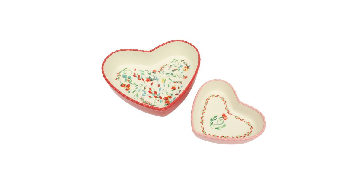 The Pioneer Woman Heart Nesting Ceramic Pink &amp; Red Baking Dishes