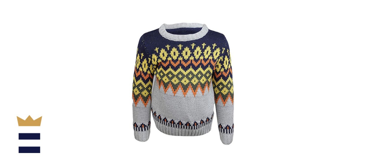 Janie and Jack Navy/Gray Yellow Fair Isle Crewneck Pullover Sweater