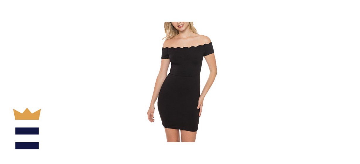Juniors’ Off-the-Shoulder Scalloped Bodycon Dress