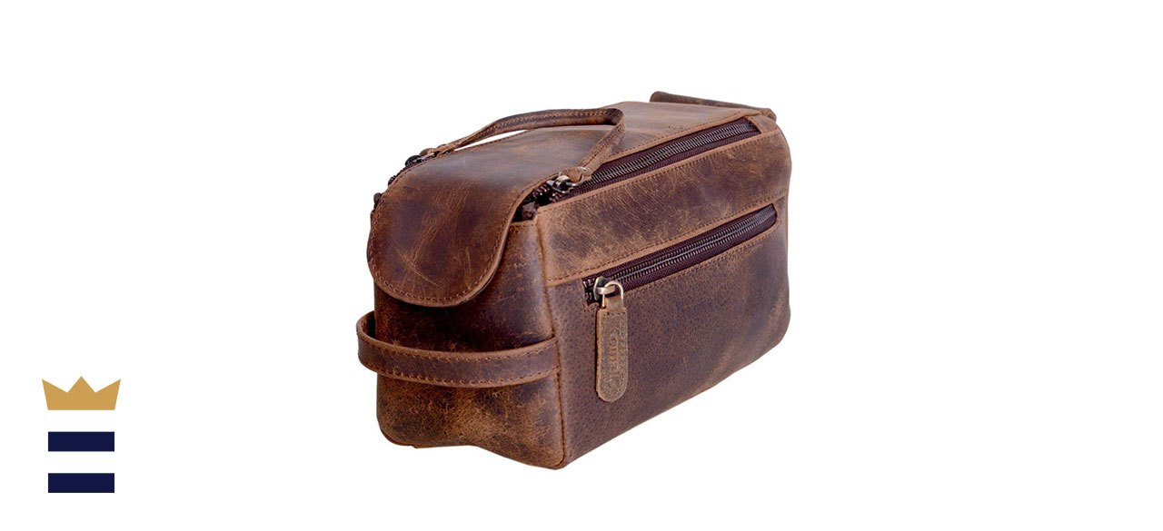 Komalc genuine buffalo leather unisex toiletry bag travel dopp on sale kit