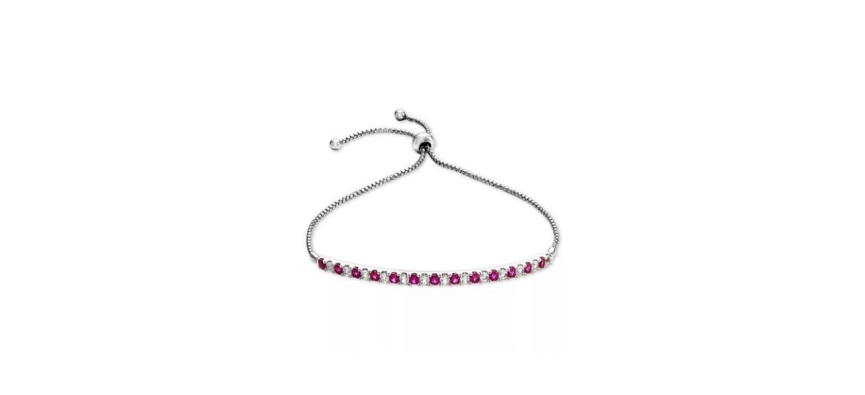 Lab-Created Ruby &amp; White Sapphire Bolo Bracelet in Sterling Silver