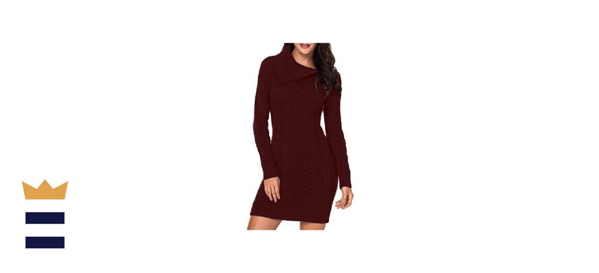 Sidefeel Women Asymmetric Buttoned Cable Knit Bodycon Mini Sweater Dress