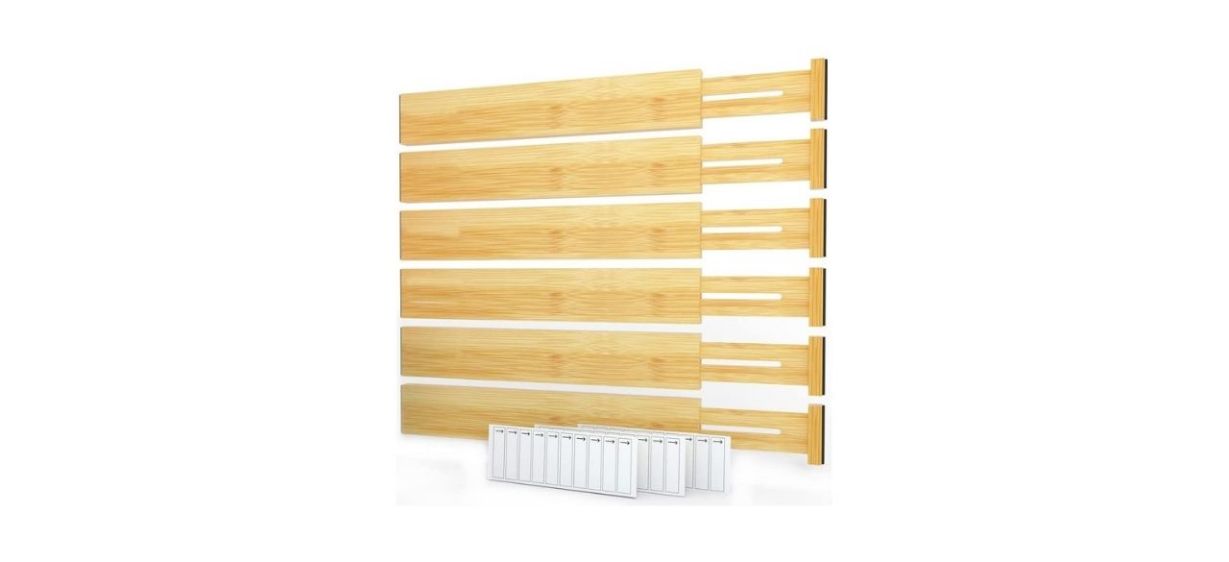 SpaceAid Bamboo Drawer Dividers with Labels