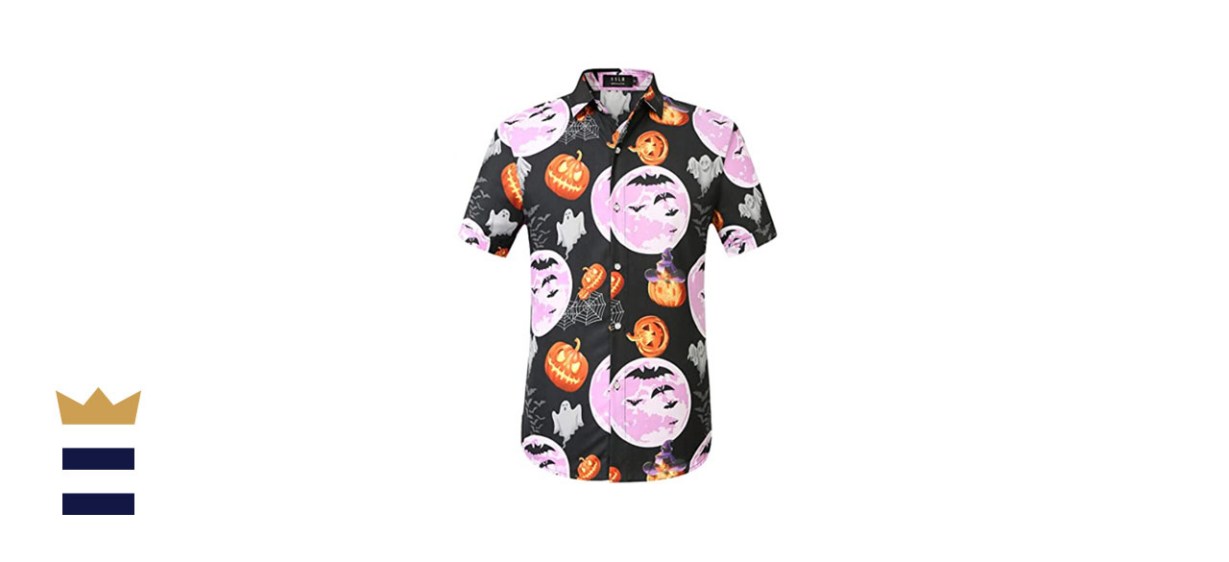 SSLR Mens Halloween Shirt Pumpkins Short Sleeve Button Down Shirts