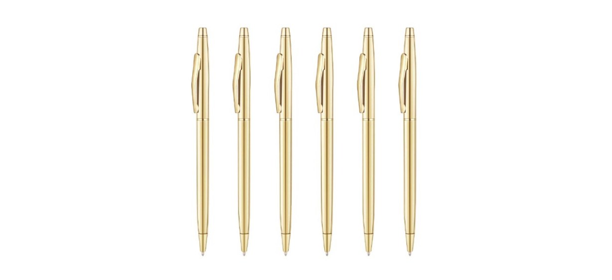 Unibene 6 Pack Slim Gold Ballpoint Pens Black Ink 1 mm 