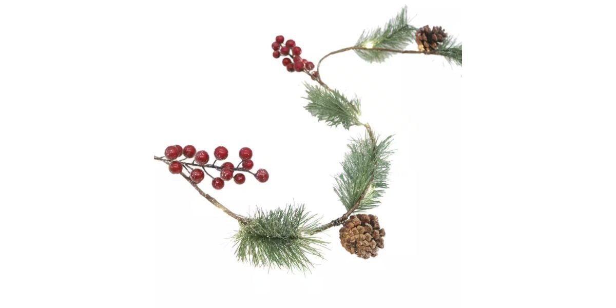 15ct. Warm White LED Iced Pine &amp; Berry Garland String Lights by Ashland