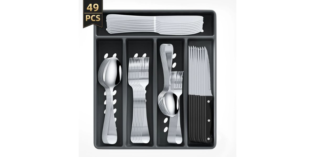 TINANA 48 PCS Silverware Set with Organizer
