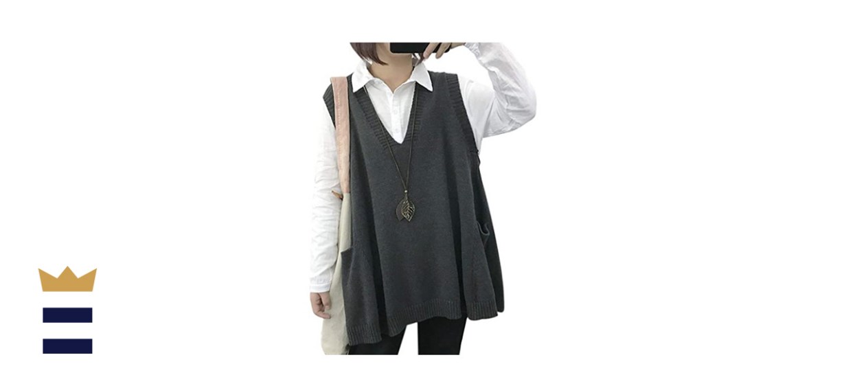 YesNo Loose Swing Chunky Cotton Cute Sweater Vest 