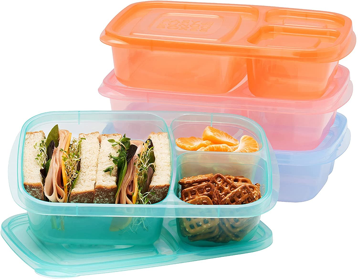 EasyLunchboxes 3-Compartment Bento Containers, Set of 4