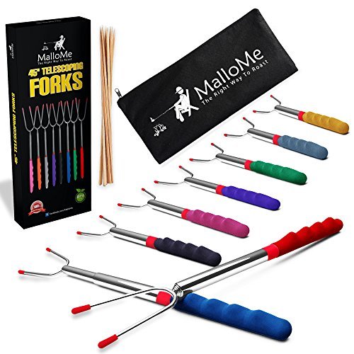 Block House Marshmallow Roasting Sticks Heavy duty roasting skewer set with bag! adjustable and extendable for kids Roast hot dogs & smores over a campfire large stainless steel telescoping forks 